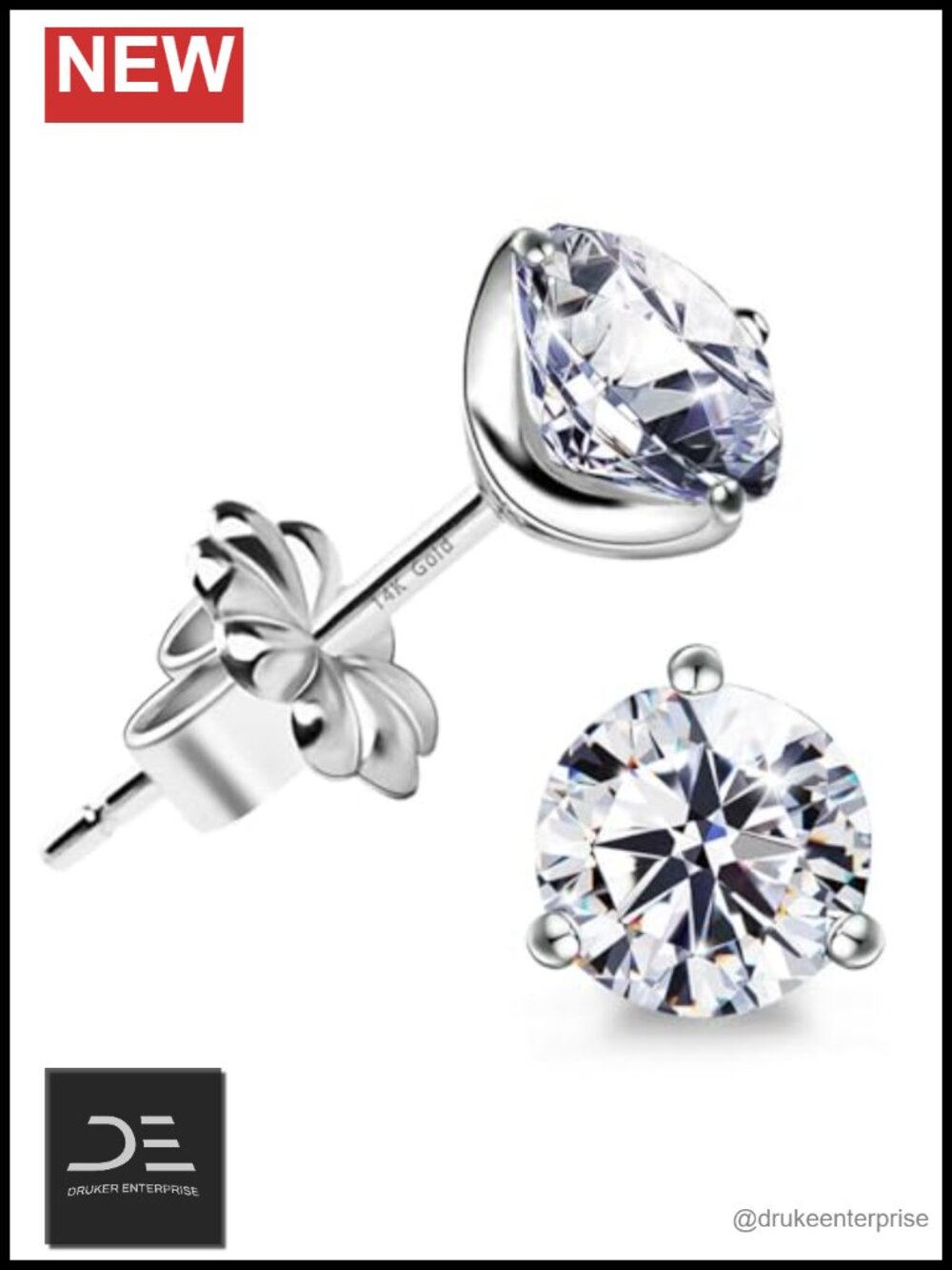 18K Gold Plated Sterling Silver Brilliant Cut Simulated Diamond CZ Stud Earrings